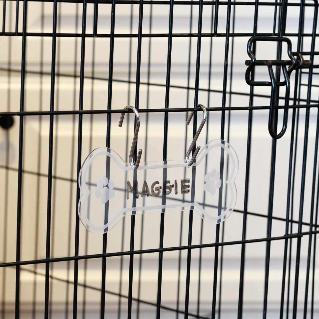 Acrylic Writable Dog Bone Crate Tag