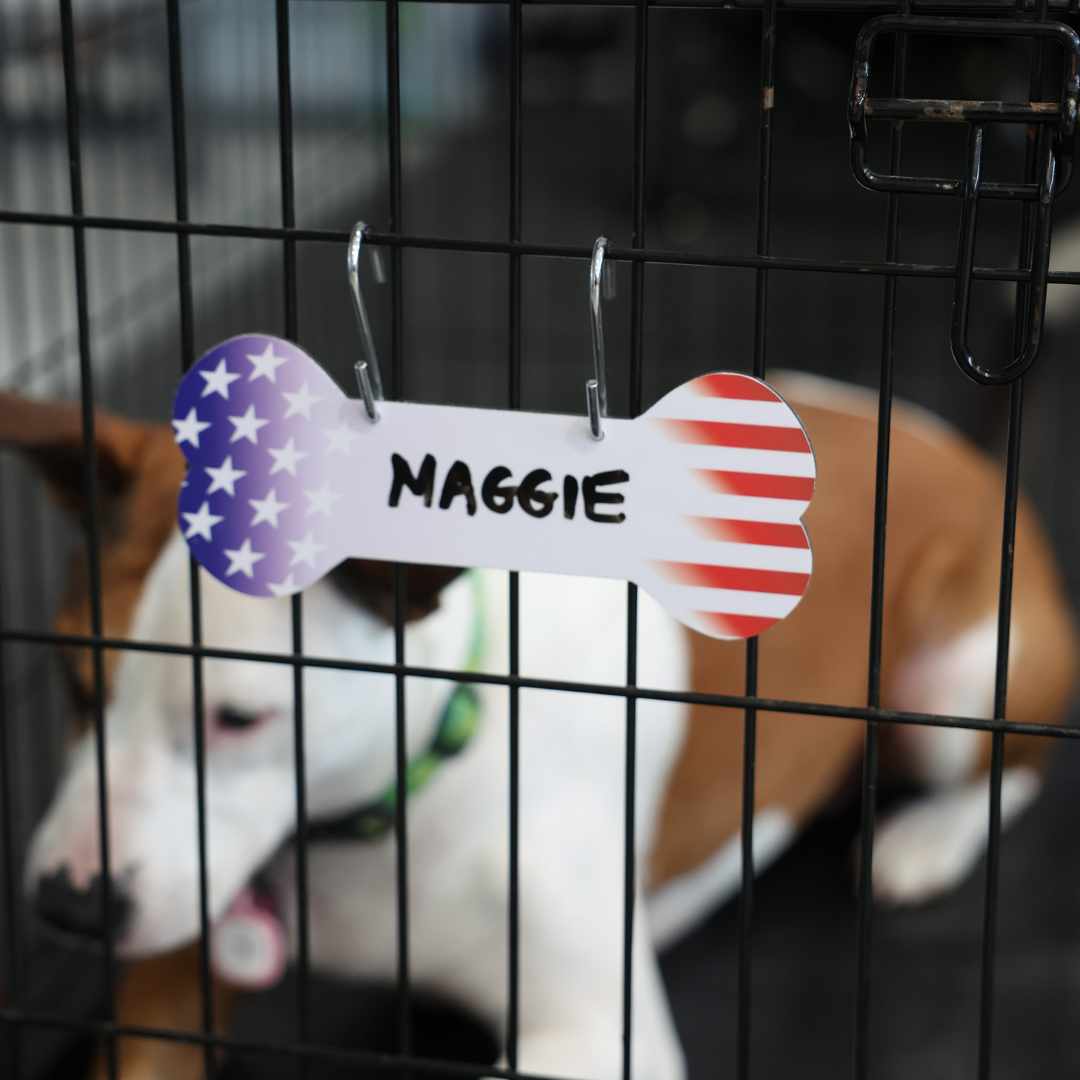 Aluminum Writable Patriotic Dog Bone Crate Tag