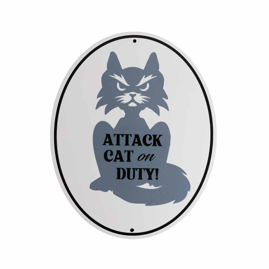 Attack Cat on Duty Aluminum Sign