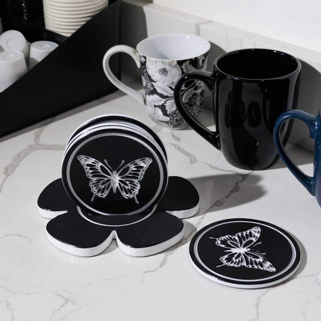 Butterfly Drink Coaster Set with Flower Holder
