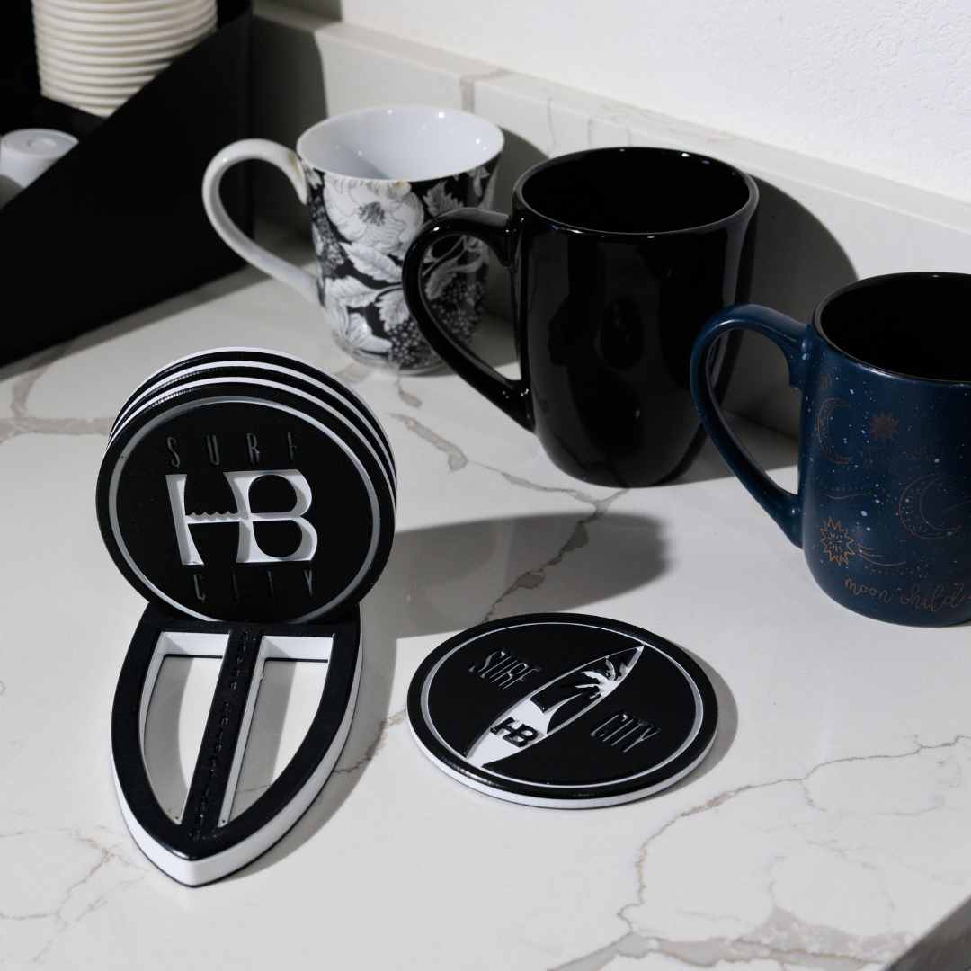 HB Drink Coaster Set with Surfboard Holder