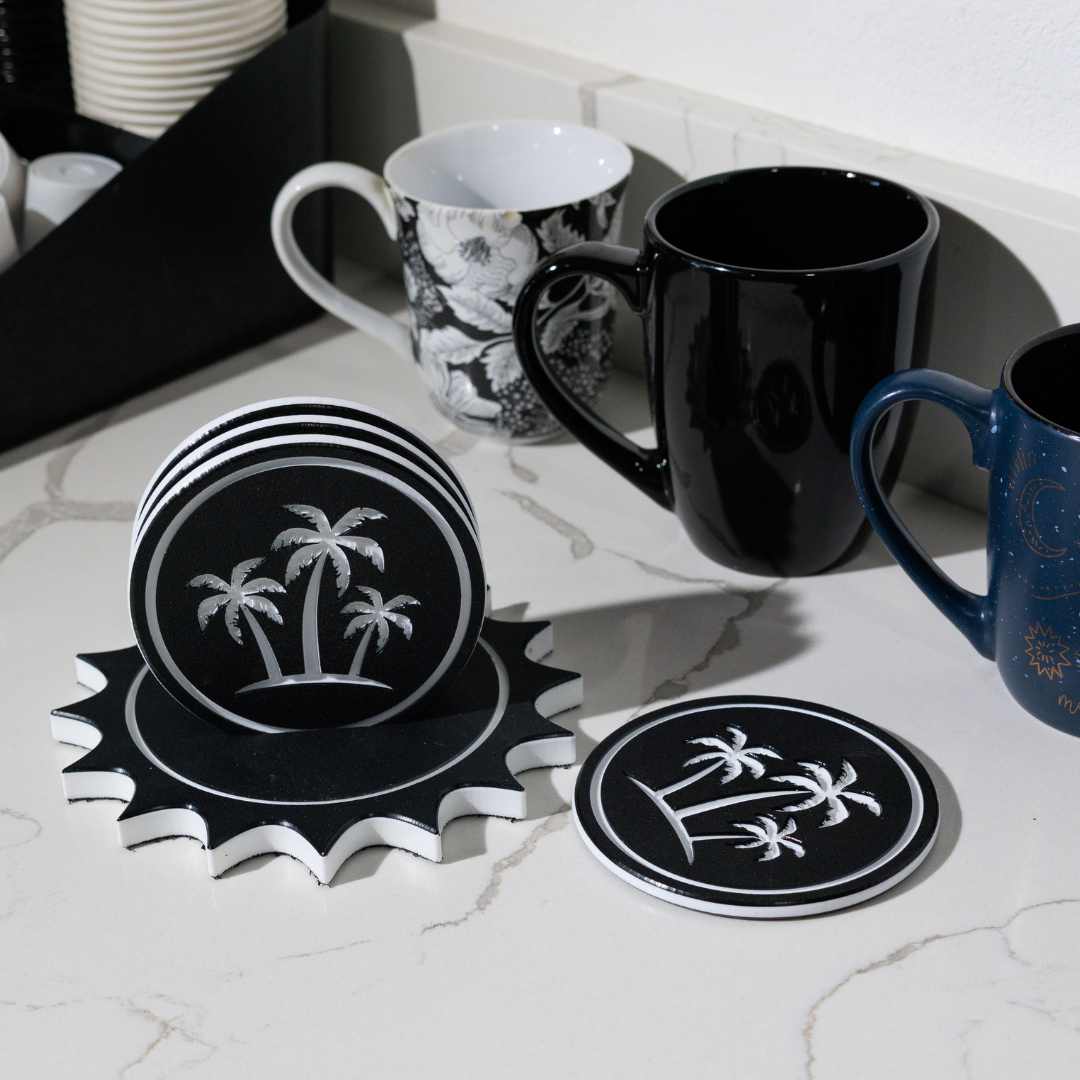 Palm Tree Drink Coaster Set with Sun Holder