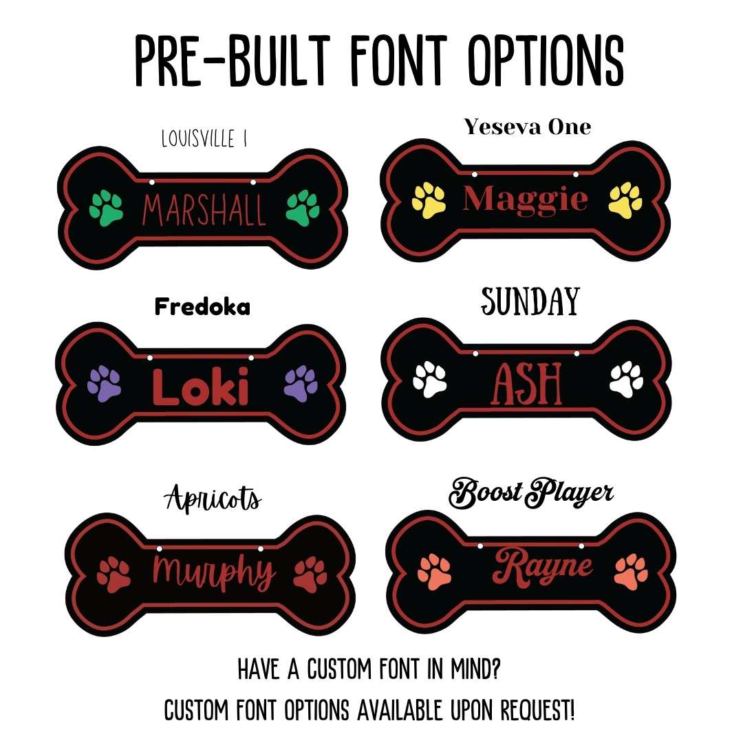 Personalized Dog Crate Tag (Laminate Plastic) – Custom Kennel Name Plate with Color Fill + Fun Fonts