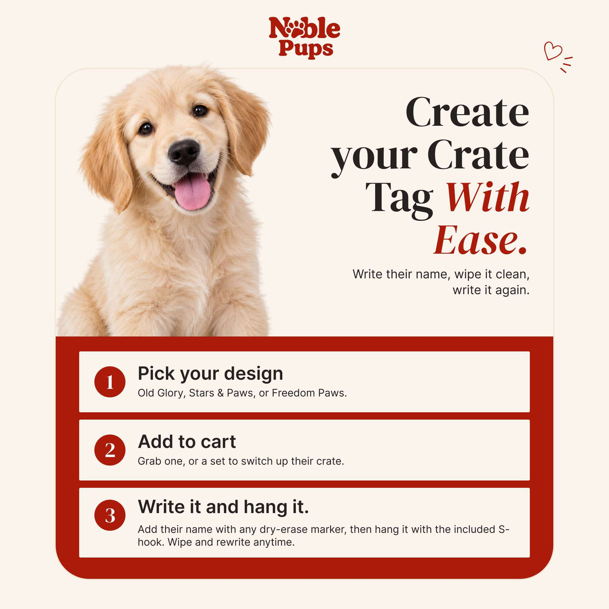 Aluminum Writable Patriotic Dog Bone Crate Tag