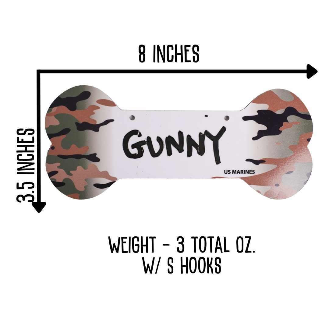 Proud Paws Military Camo Dog Bone Crate Tag — Writable Aluminum | All Branches | Noble Heritage