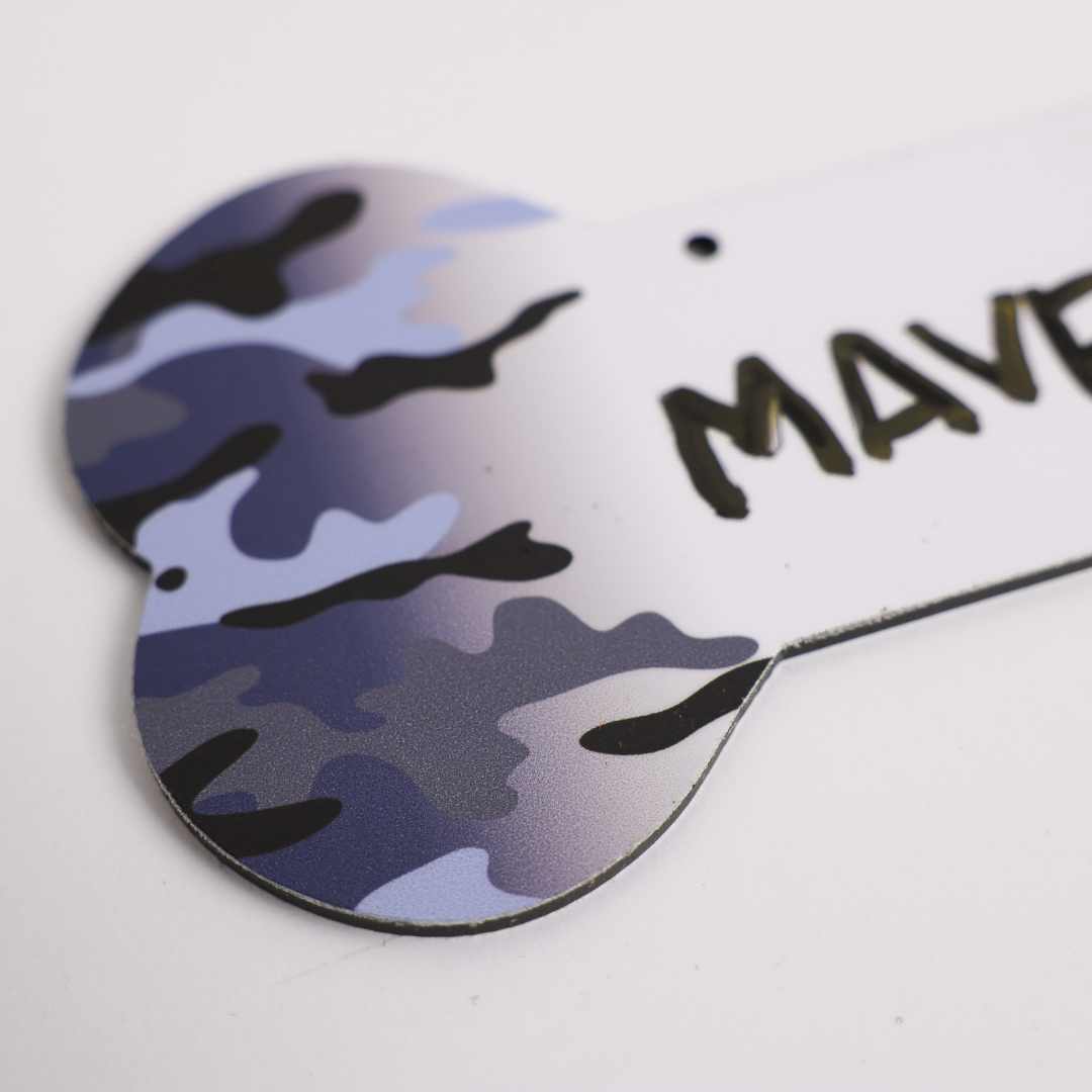 Proud Paws Military Camo Dog Bone Crate Tag — Writable Aluminum | All Branches | Noble Heritage