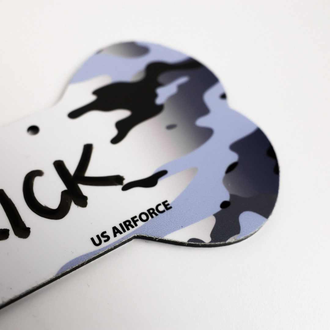 Proud Paws Military Camo Dog Bone Crate Tag — Writable Aluminum | All Branches | Noble Heritage