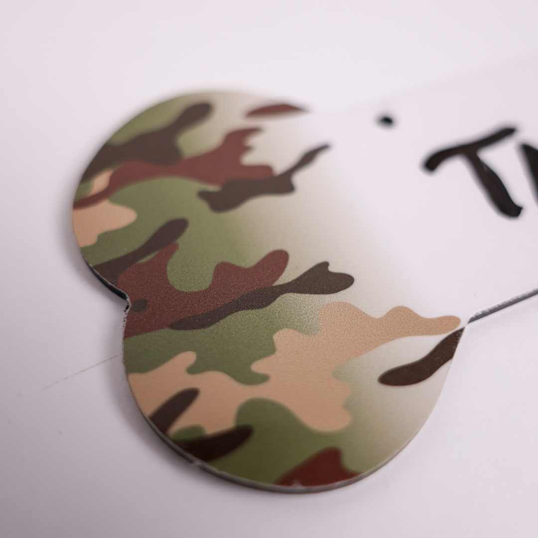 Proud Paws Military Camo Dog Bone Crate Tag — Writable Aluminum | All Branches | Noble Heritage