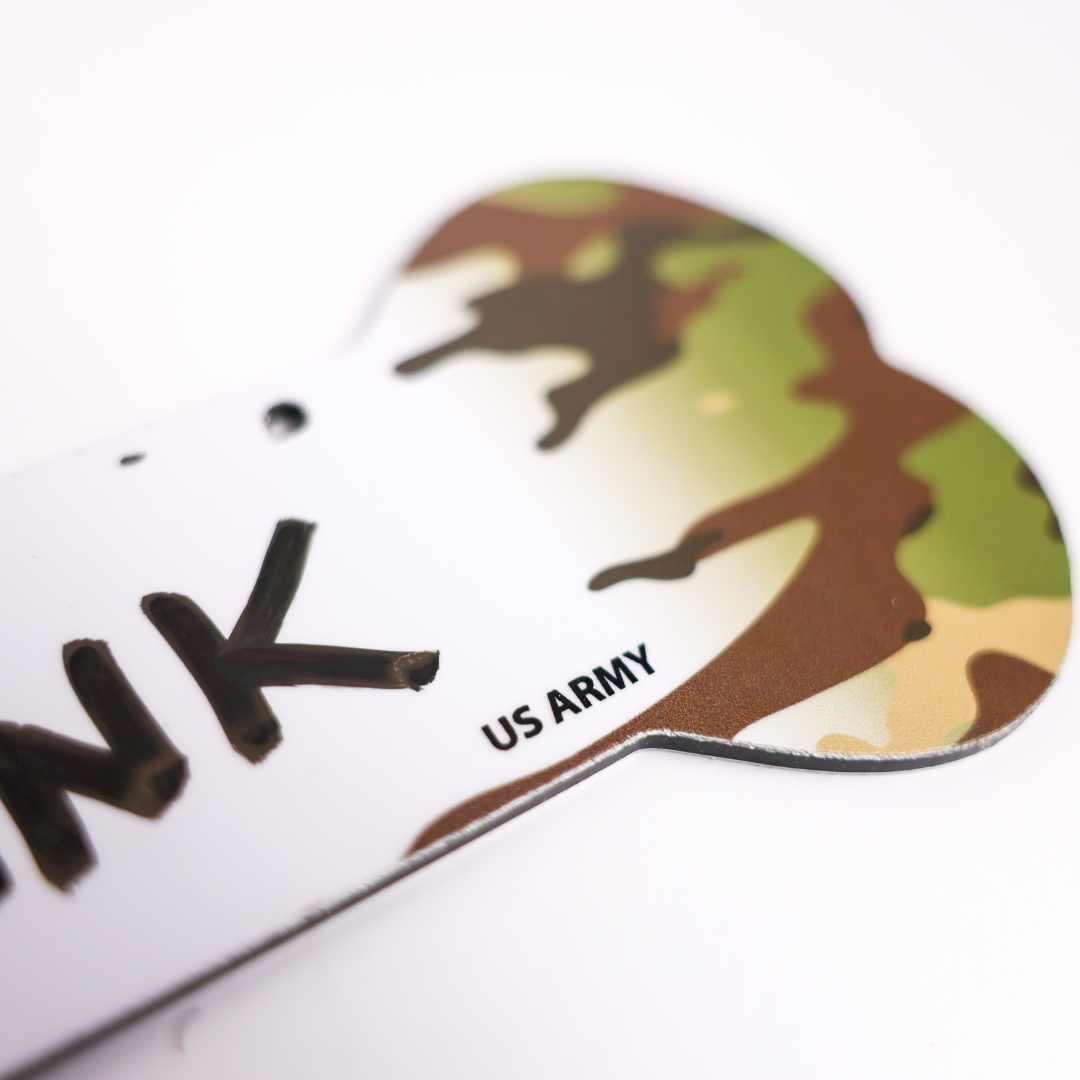 Proud Paws Military Camo Dog Bone Crate Tag — Writable Aluminum | All Branches | Noble Heritage
