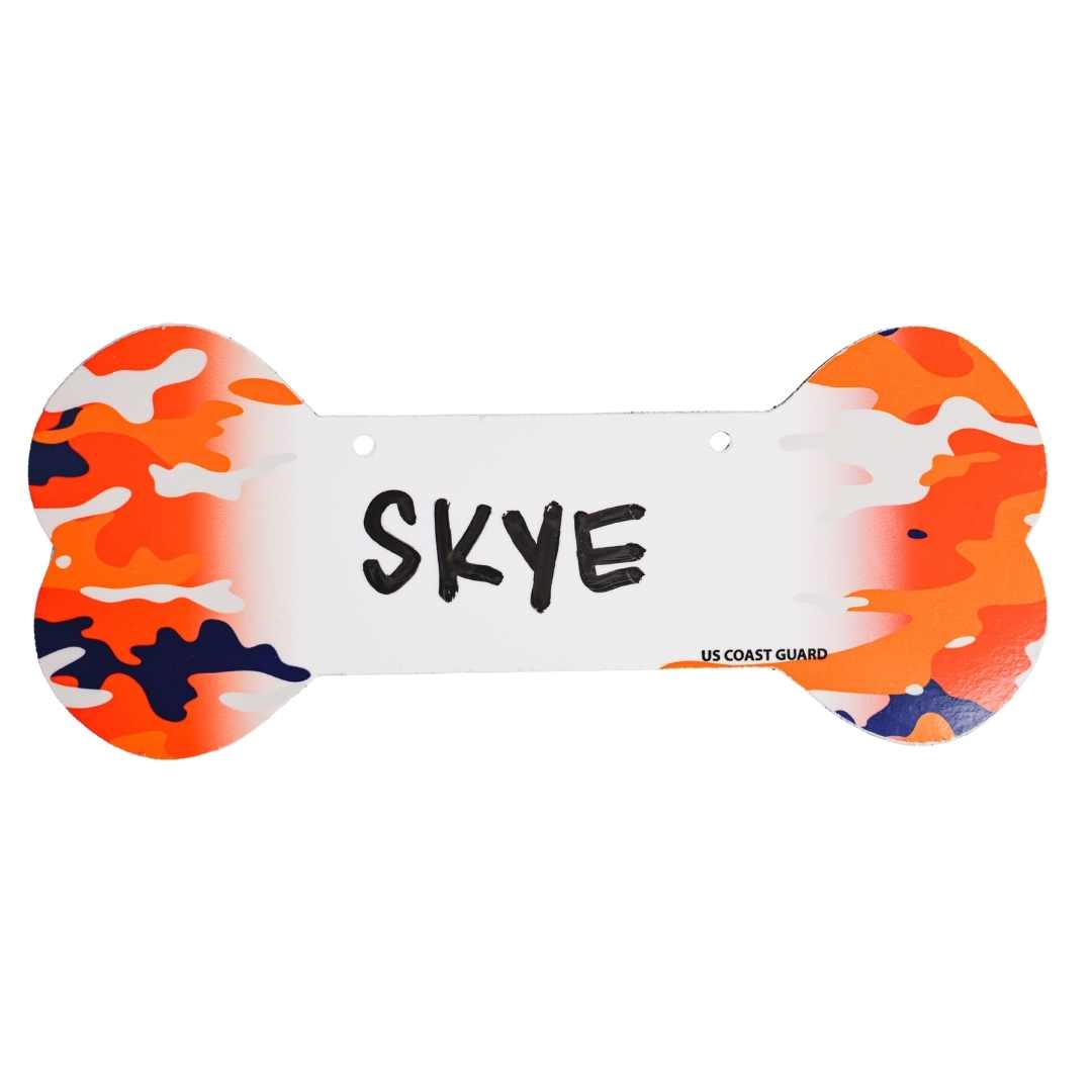 Proud Paws Military Camo Dog Bone Crate Tag — Writable Aluminum | All Branches | Noble Heritage