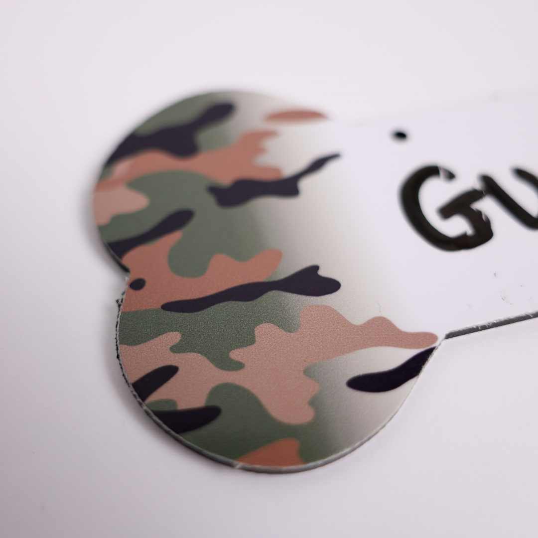 Proud Paws Military Camo Dog Bone Crate Tag — Writable Aluminum | All Branches | Noble Heritage