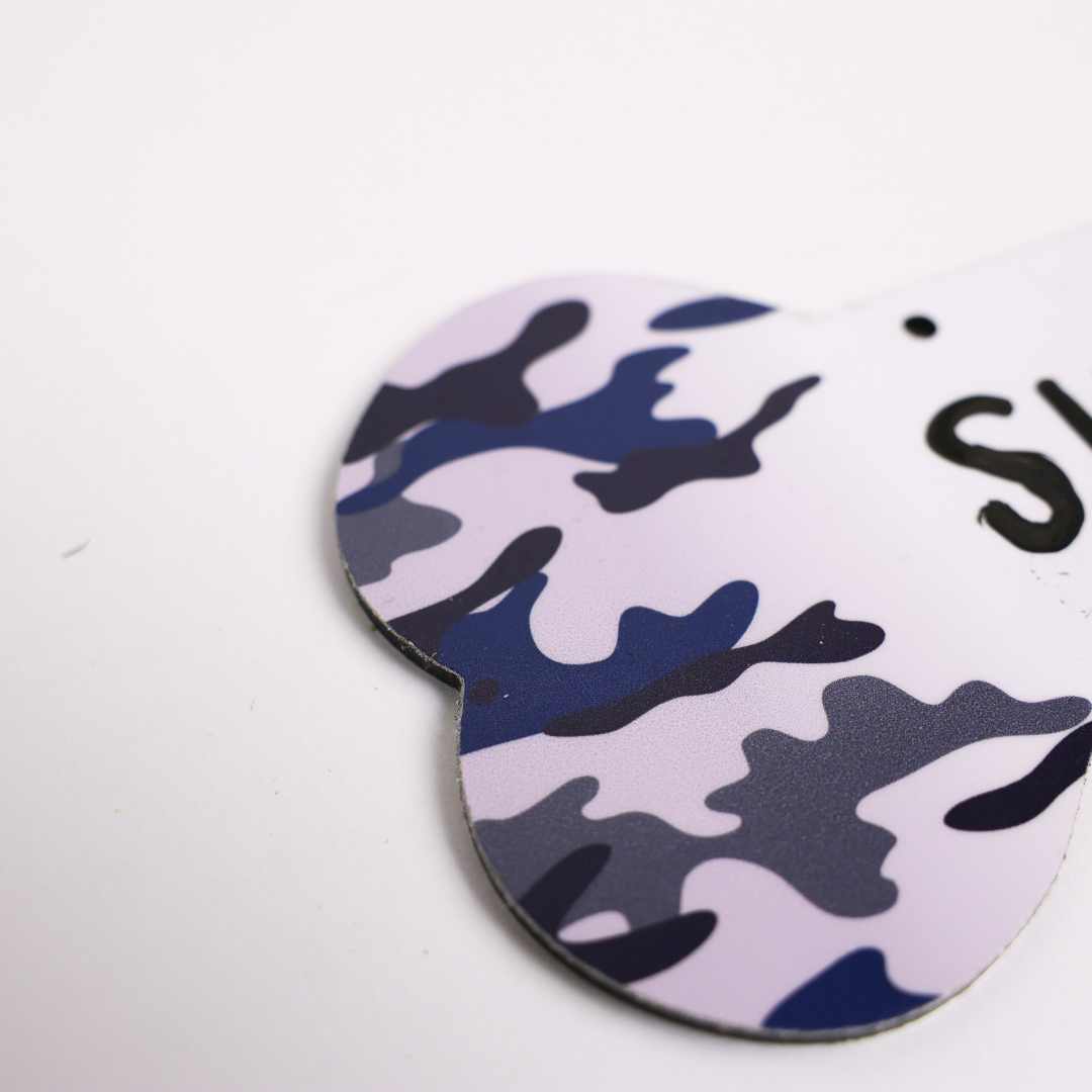 Proud Paws Military Camo Dog Bone Crate Tag — Writable Aluminum | All Branches | Noble Heritage