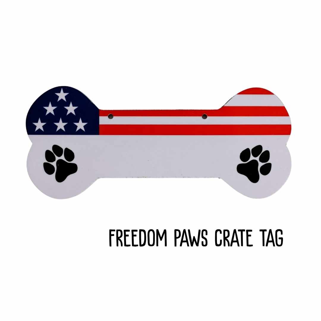 Aluminum Writable Dog Bone Crate Tag | Patriotic Personalized Pet ID Sign | Proud Paws Collection | 4th of July Dog Gifts