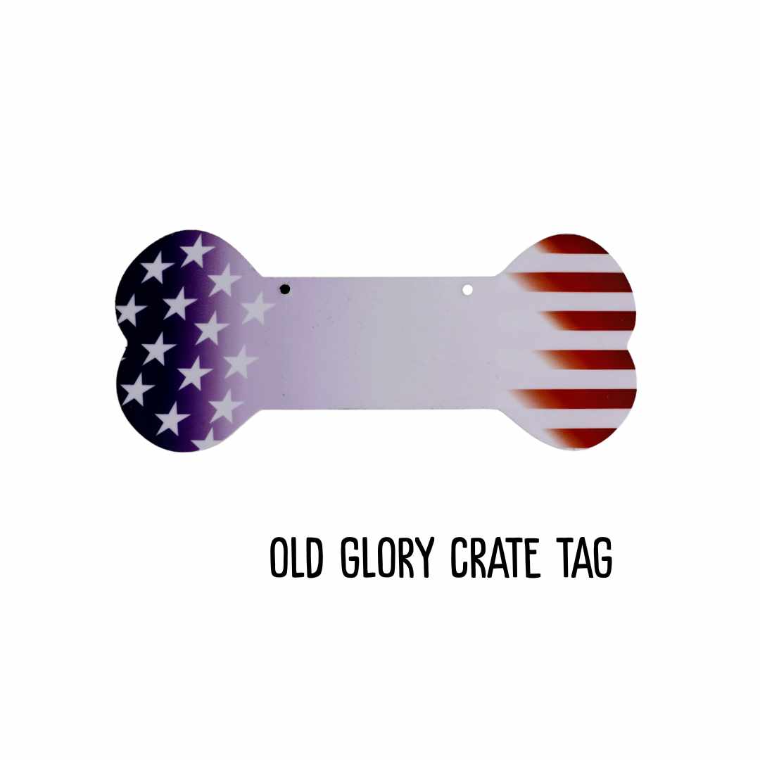 Aluminum Writable Dog Bone Crate Tag | Patriotic Personalized Pet ID Sign | Proud Paws Collection | 4th of July Dog Gifts