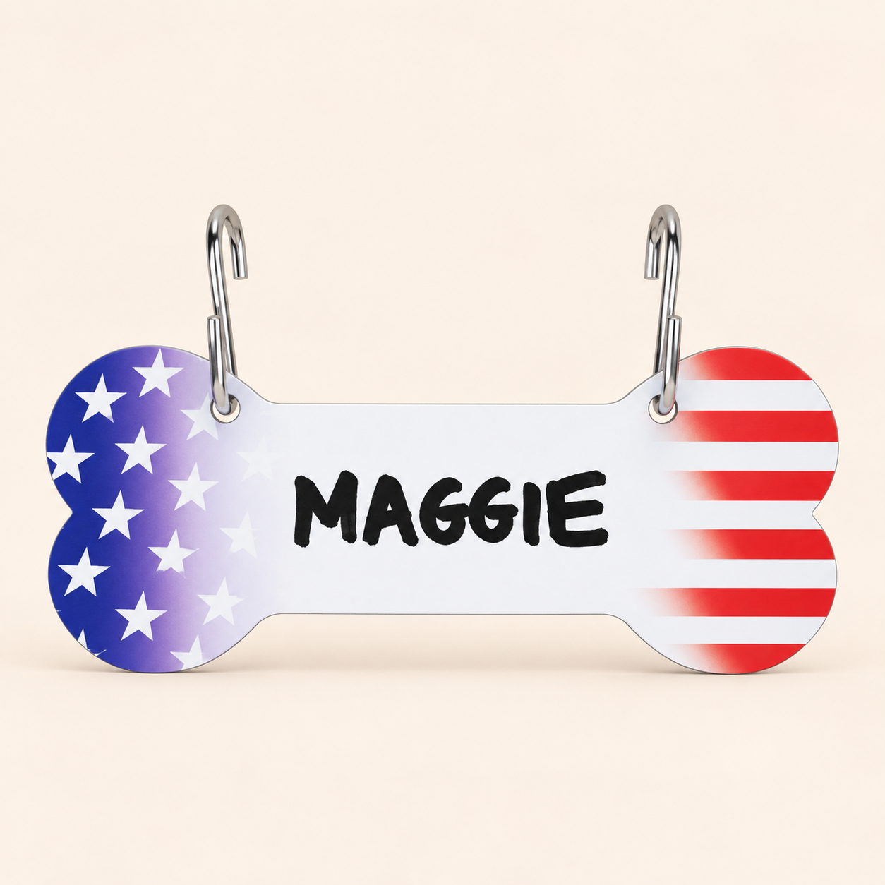 Aluminum Writable Patriotic Dog Bone Crate Tag