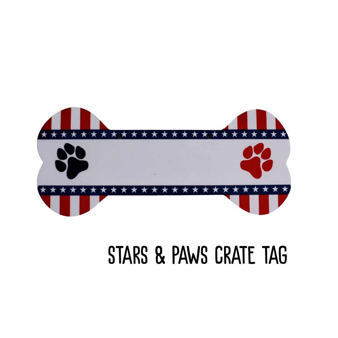 Aluminum Writable Dog Bone Crate Tag | Patriotic Personalized Pet ID Sign | Proud Paws Collection | 4th of July Dog Gifts