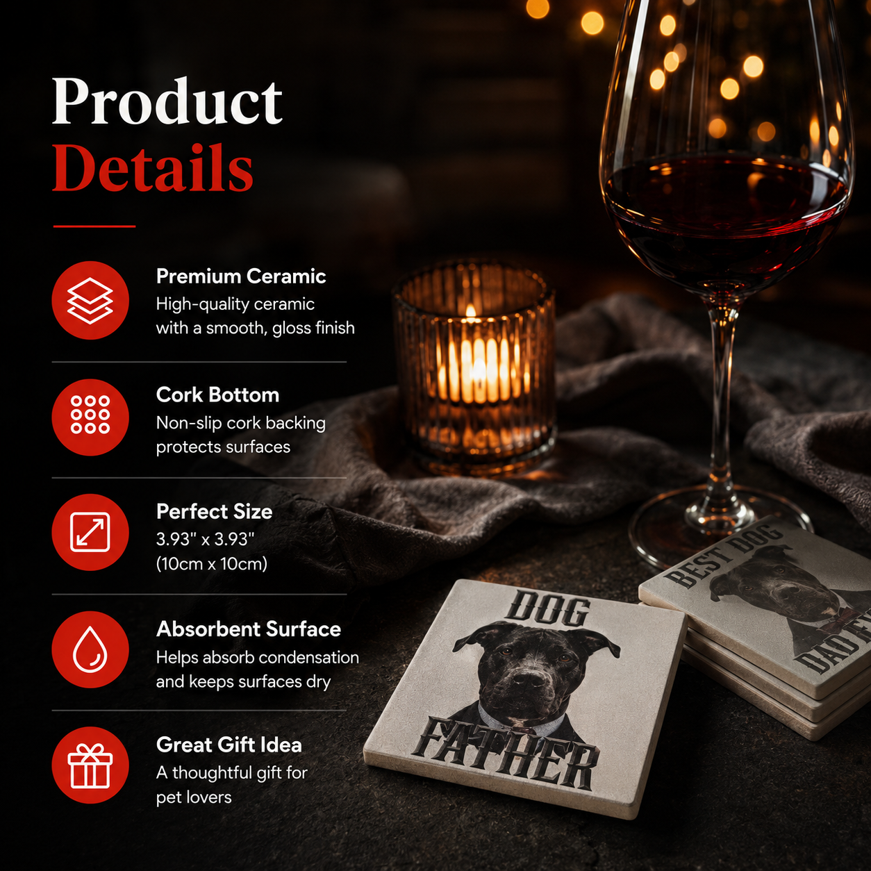 Custom Ceramic Pet Coasters with Cork Bottom