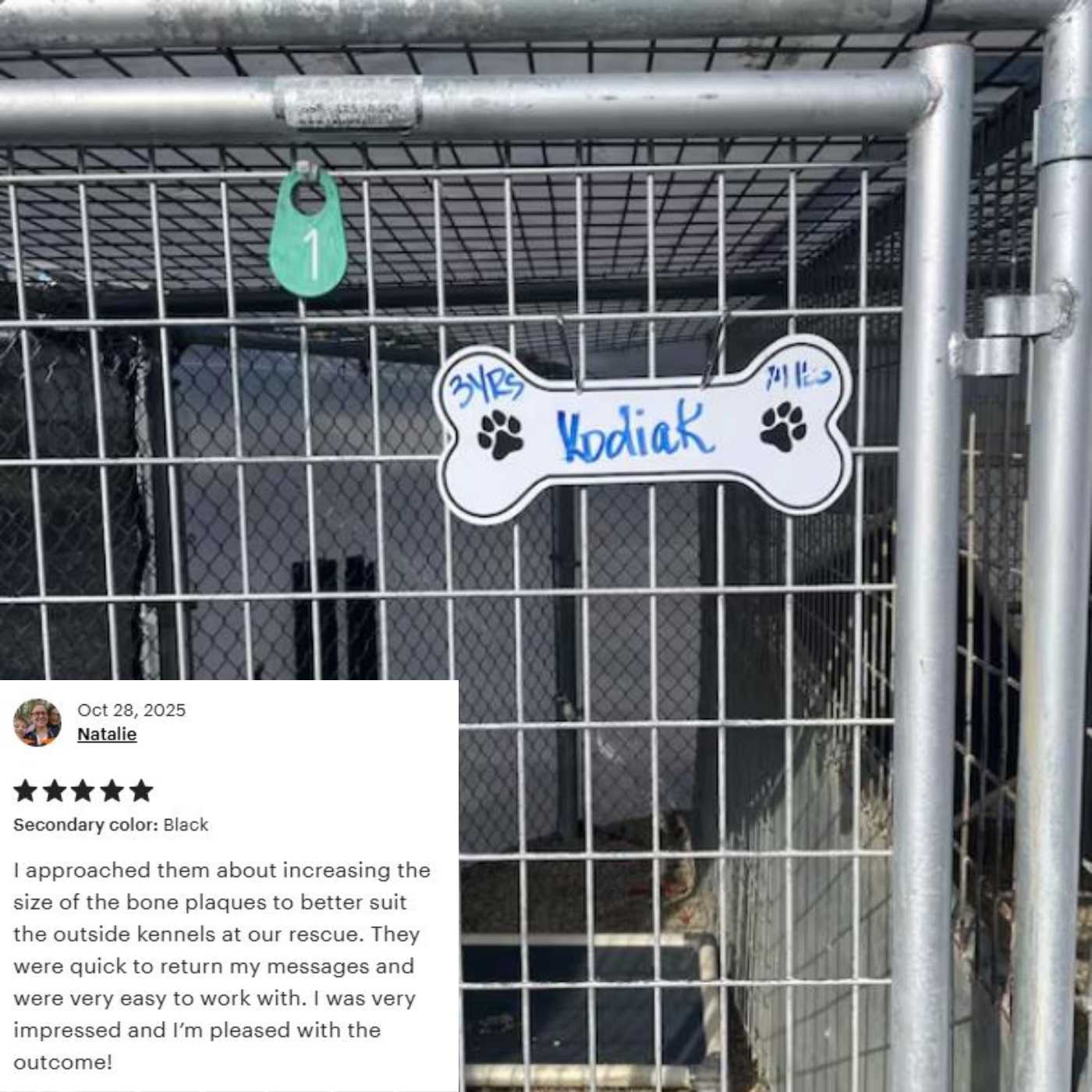 Pet care professional reviewing Noble Heritage dog crate tags