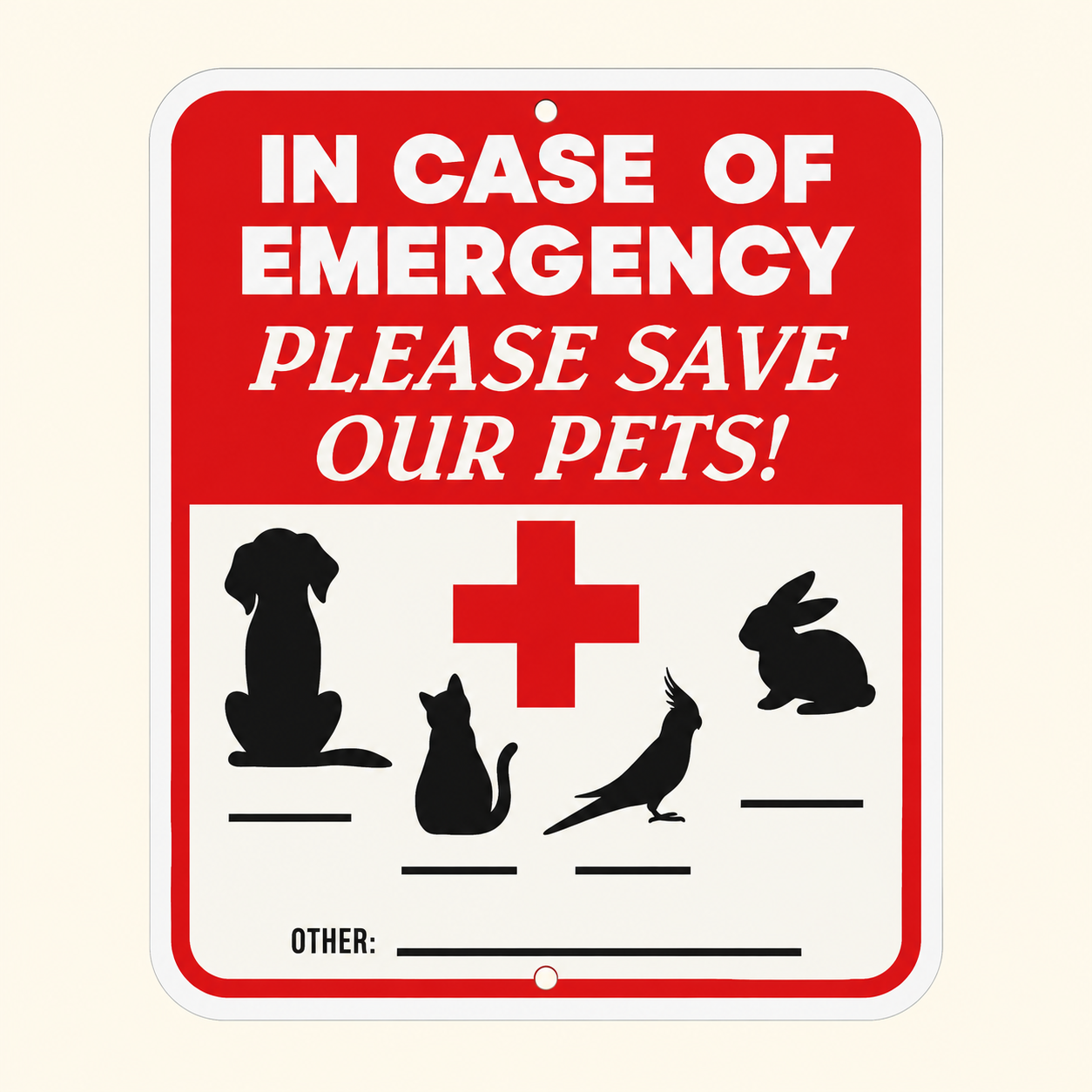 Emergency Pet Rescue Aluminum Safety Sign