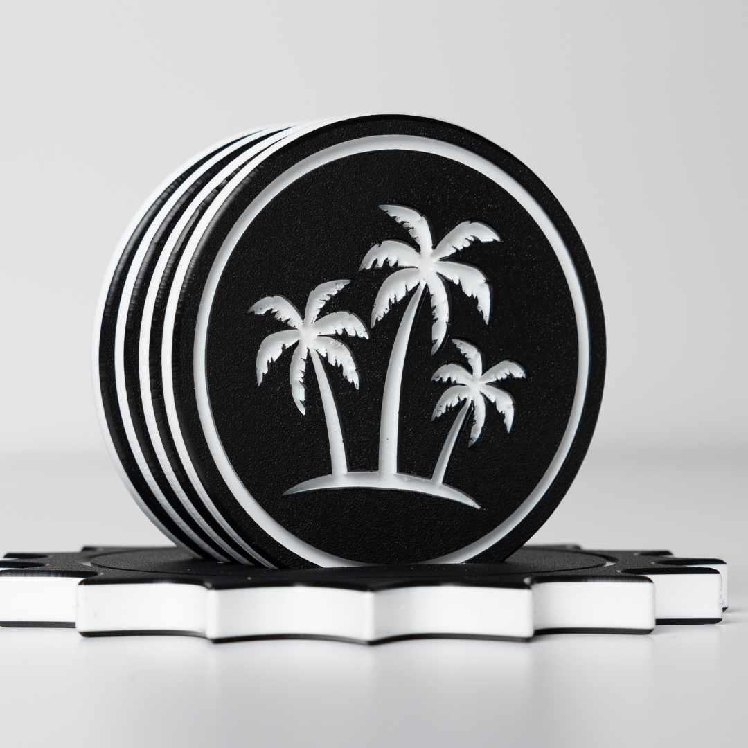 Palm Tree Drink Coaster Set with Sun Holder Noble Heritage Industries