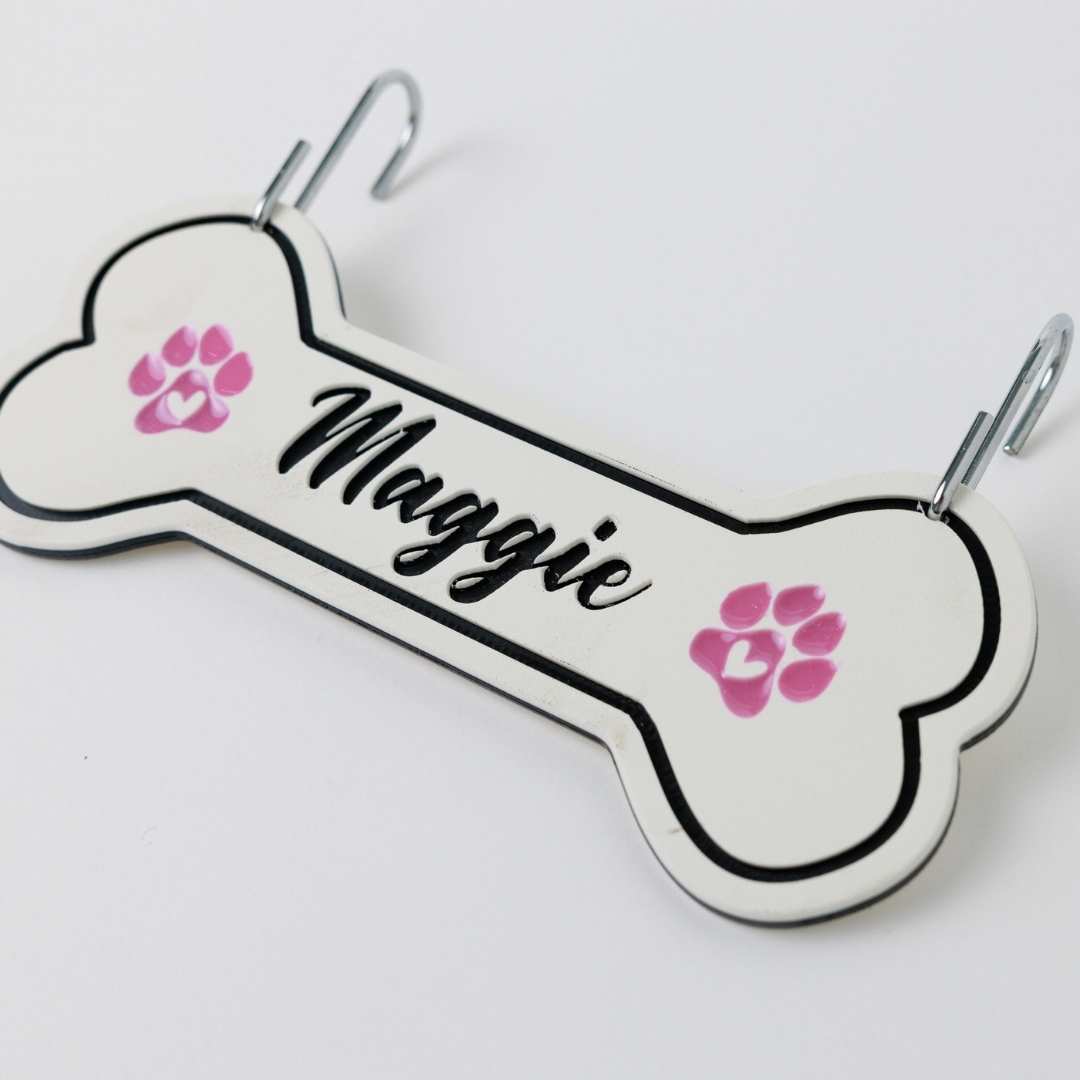 Personalized Dog Crate Tag (Laminate Plastic) – Custom Kennel Name Plate with Color Fill + Fun Fonts