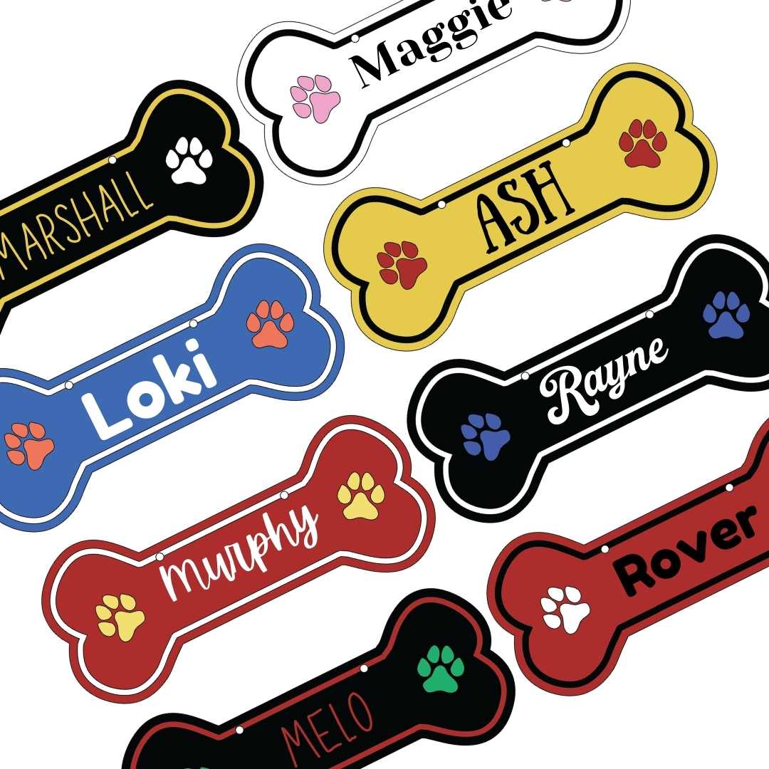 Custom dog crate tags in multiple colors — Noble Heritage personalized pet tags