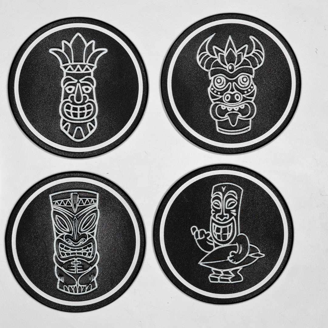 Tiki Drink Coaster Set with Holder Noble Heritage Industries