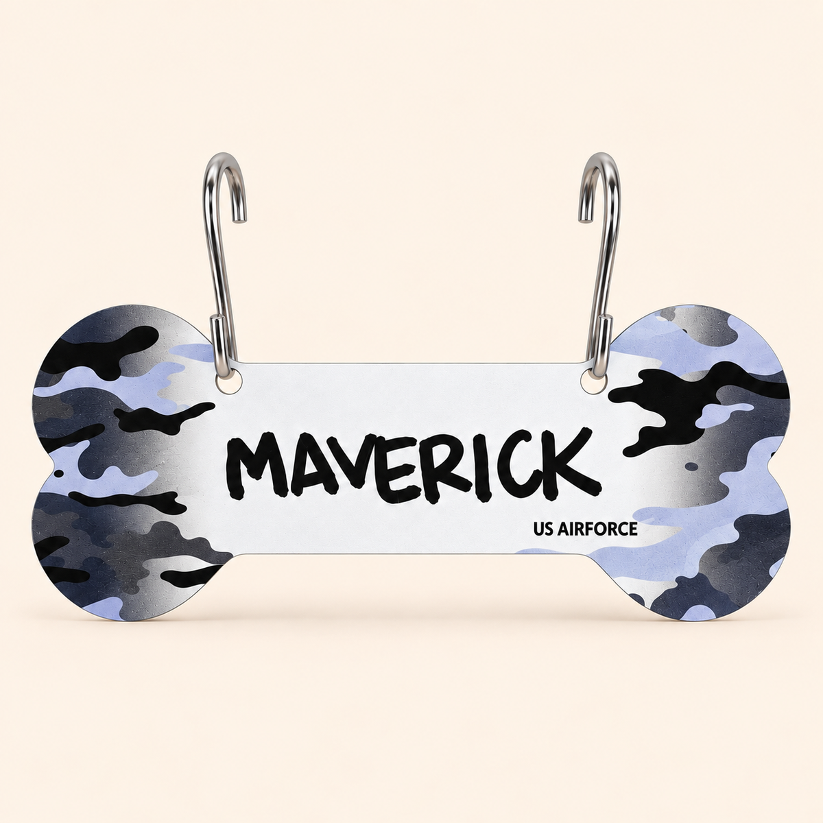 Proud Paws Military Camo Dog Bone Crate Tag — Writable Aluminum | All Branches | Noble Heritage
