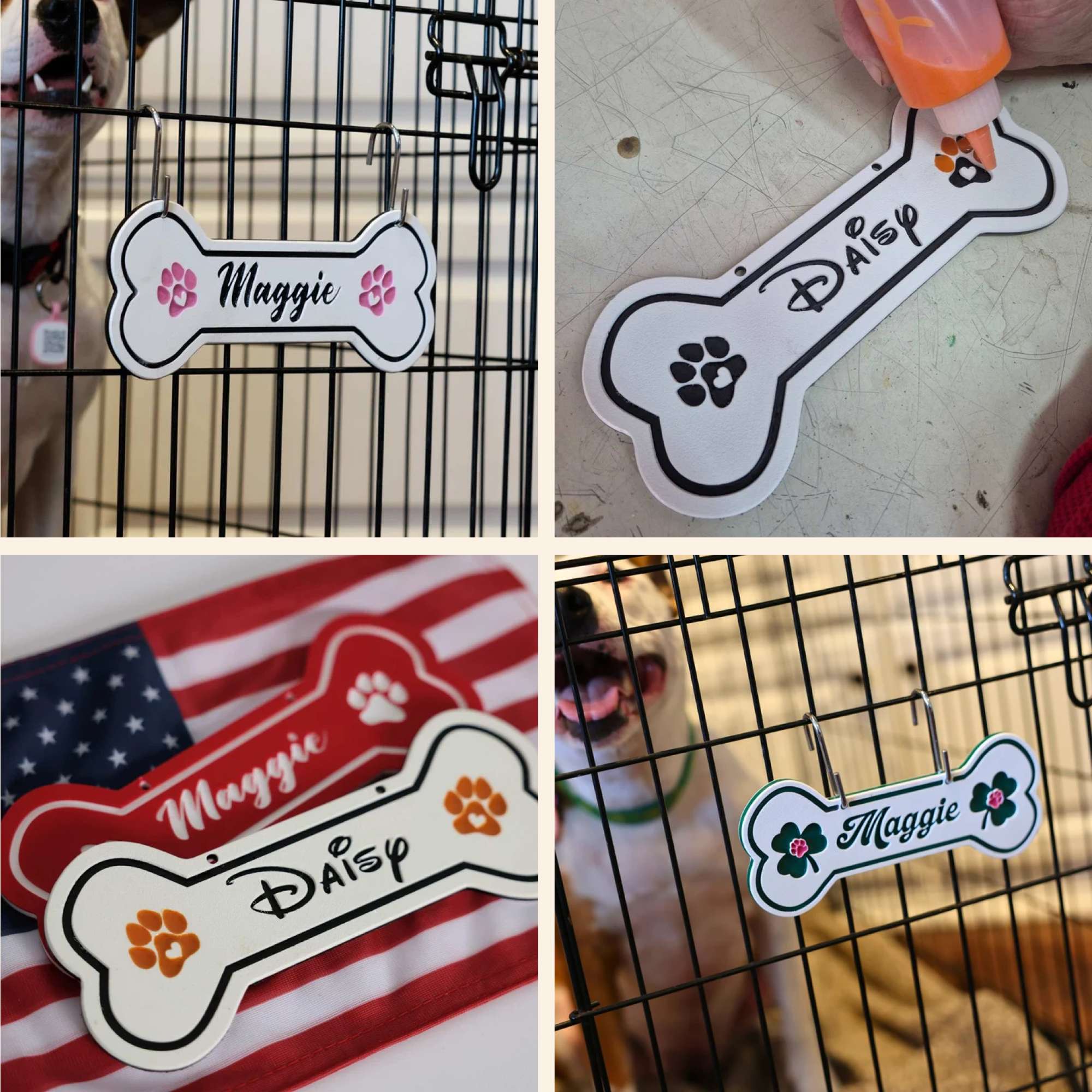 Personalized Dog Crate Tag – Custom Kennel Name Plate with Color Fill + Fun Fonts