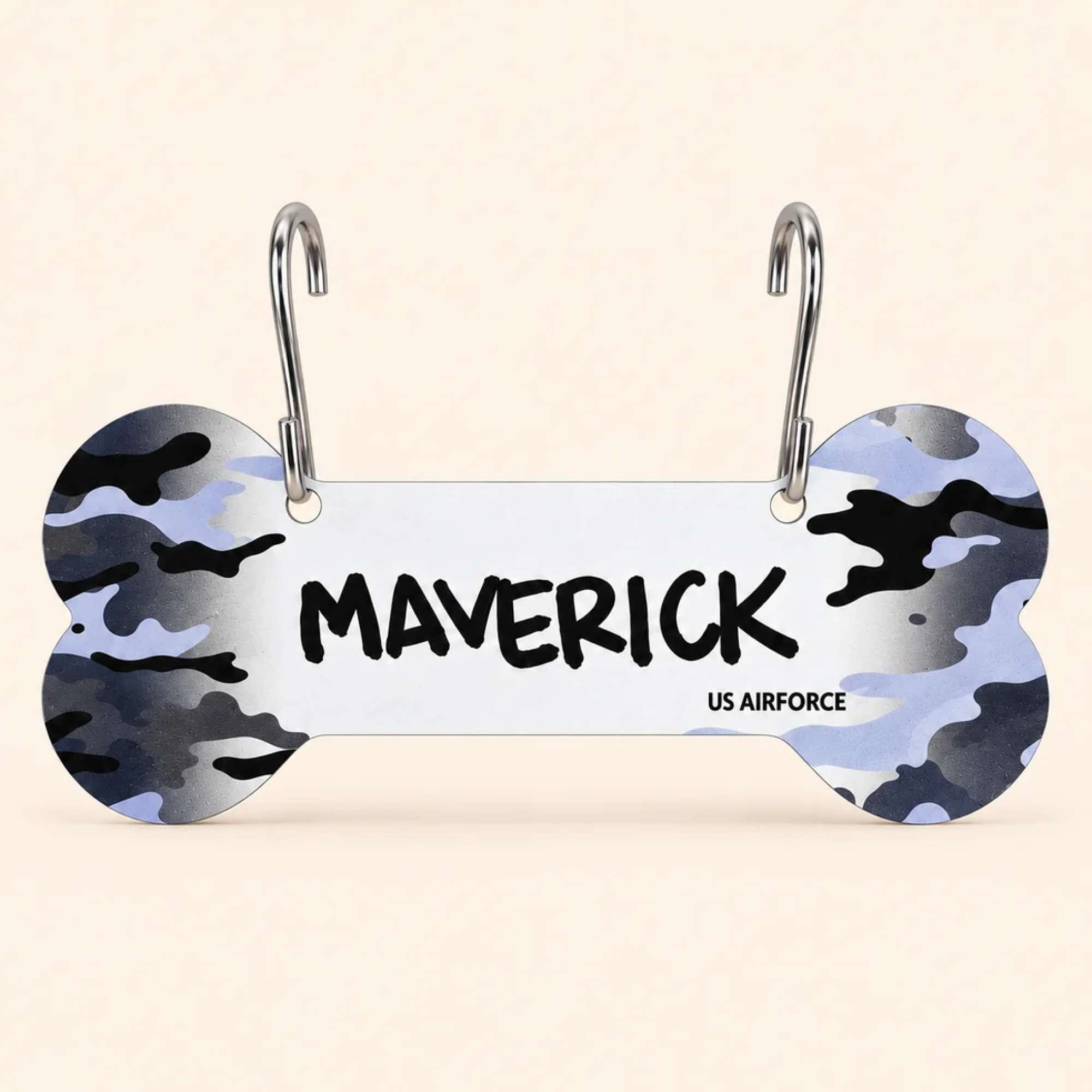 Proud Paws Military Camo Dog Bone Crate Tag — Writable Aluminum | All Branches | Noble Heritage