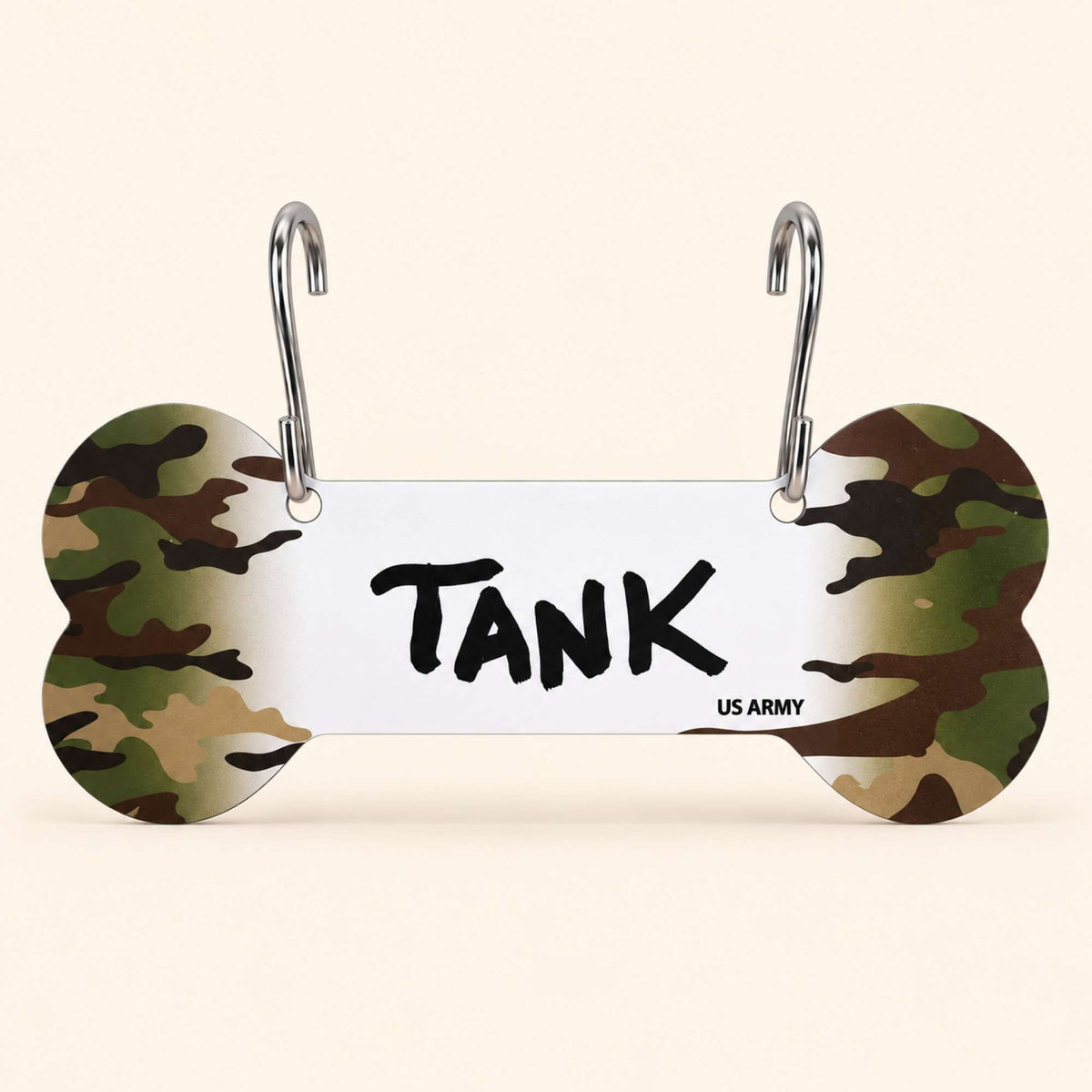 Proud Paws Military Camo Dog Bone Crate Tag — Writable Aluminum | All Branches | Noble Heritage