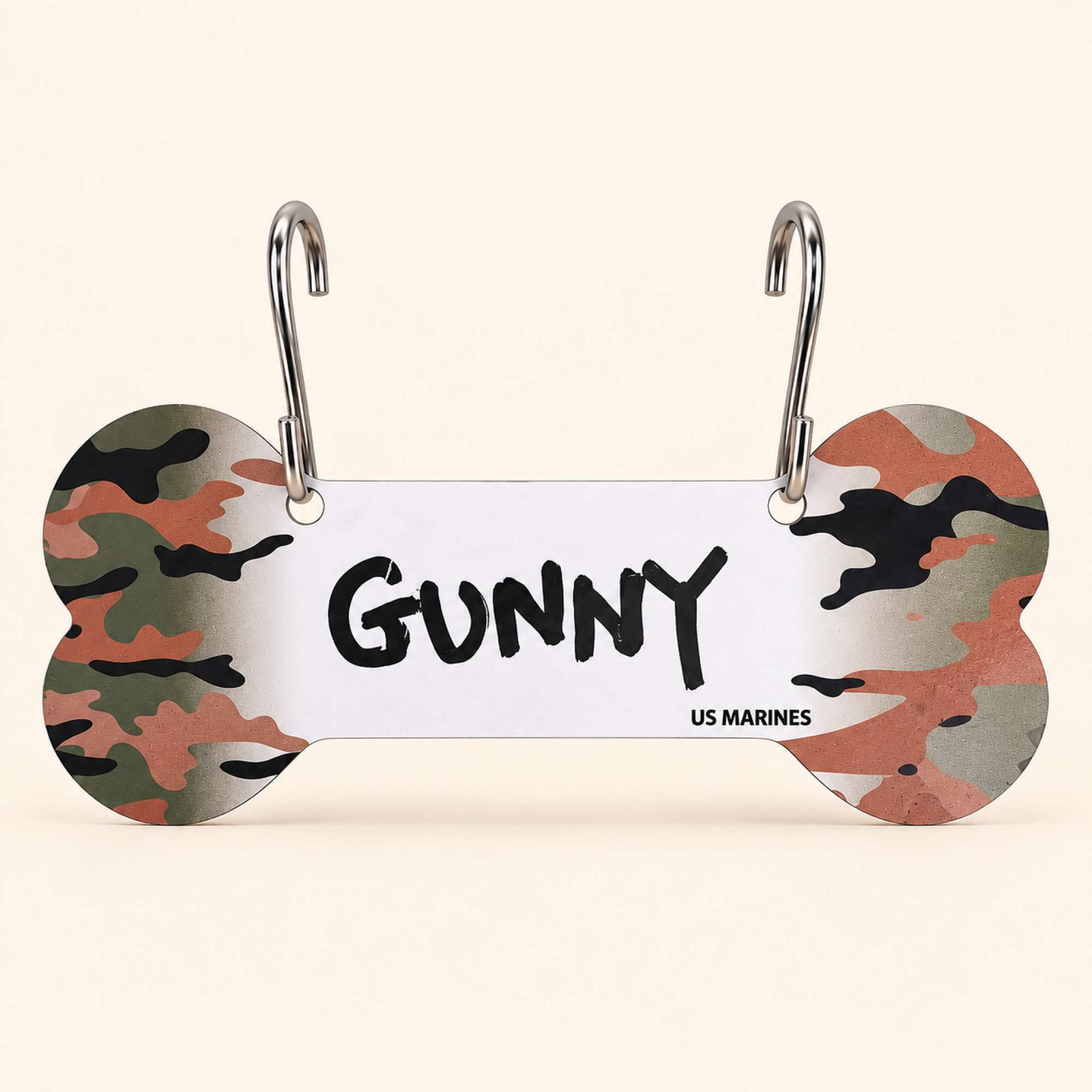 Proud Paws Military Camo Dog Bone Crate Tag — Writable Aluminum | All Branches | Noble Heritage