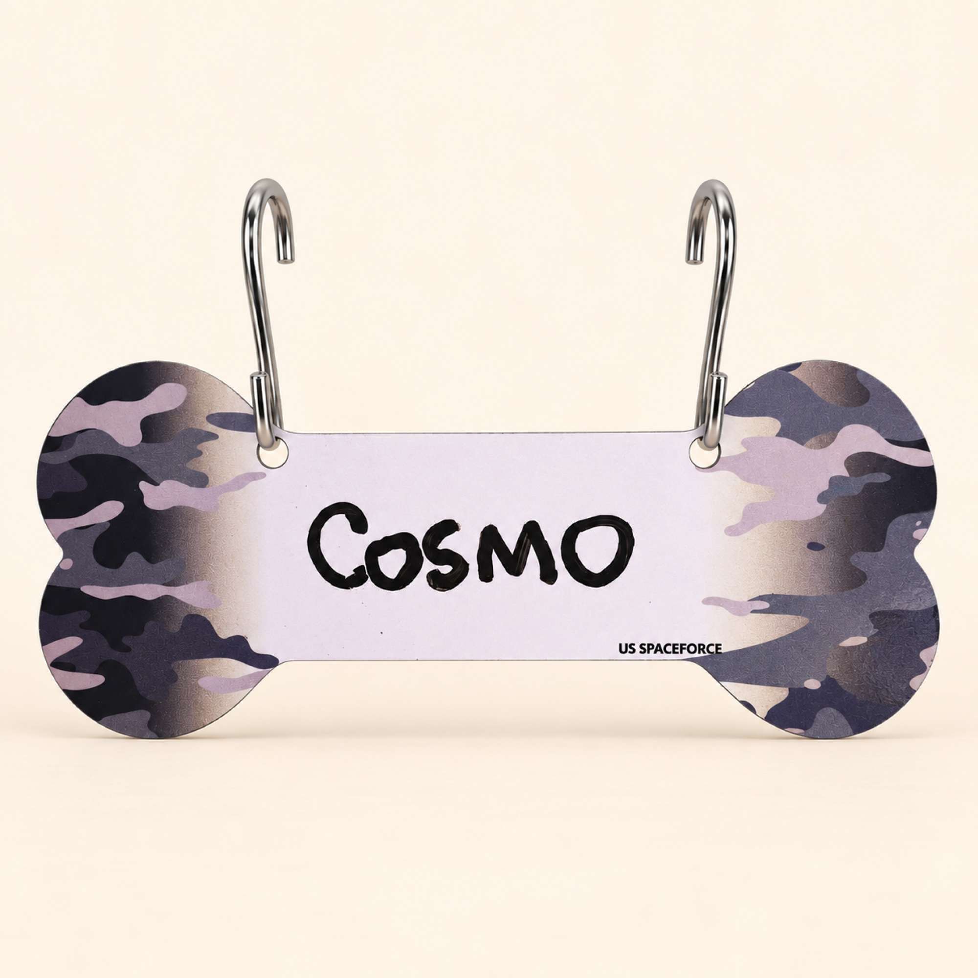 Proud Paws Military Camo Dog Bone Crate Tag — Writable Aluminum | All Branches | Noble Heritage