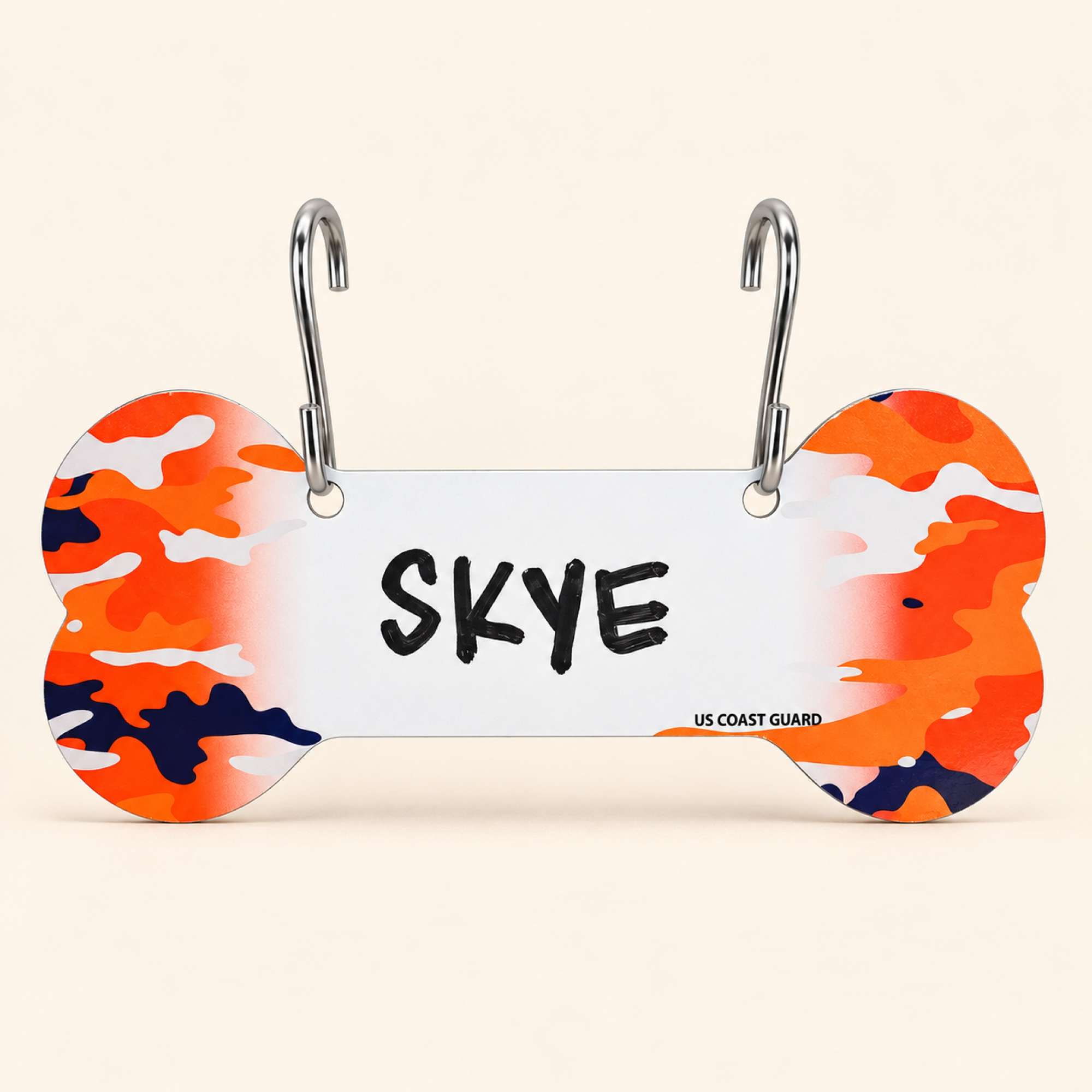 Proud Paws Military Camo Dog Bone Crate Tag — Writable Aluminum | All Branches | Noble Heritage