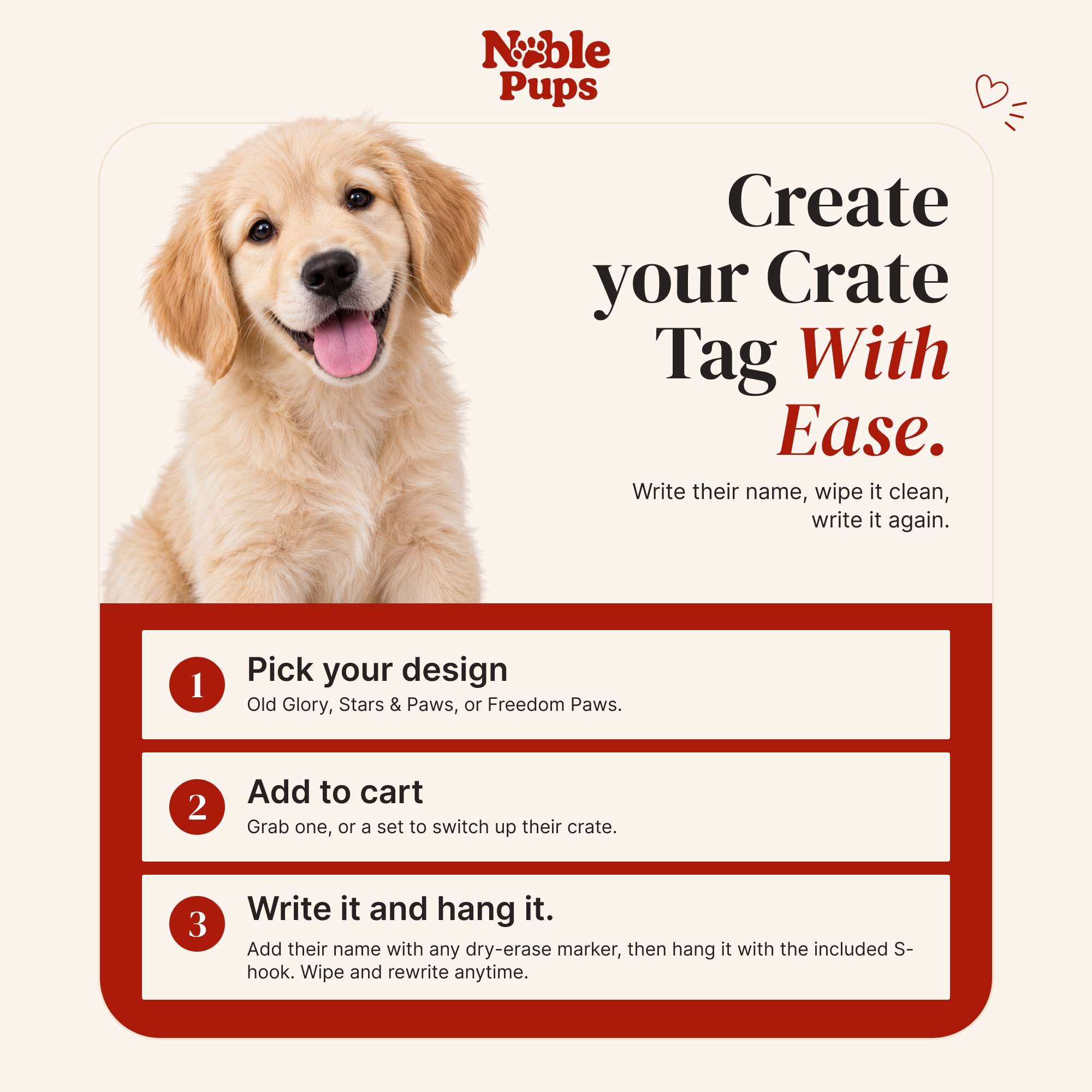 Aluminum Writable Patriotic Dog Bone Crate Tag