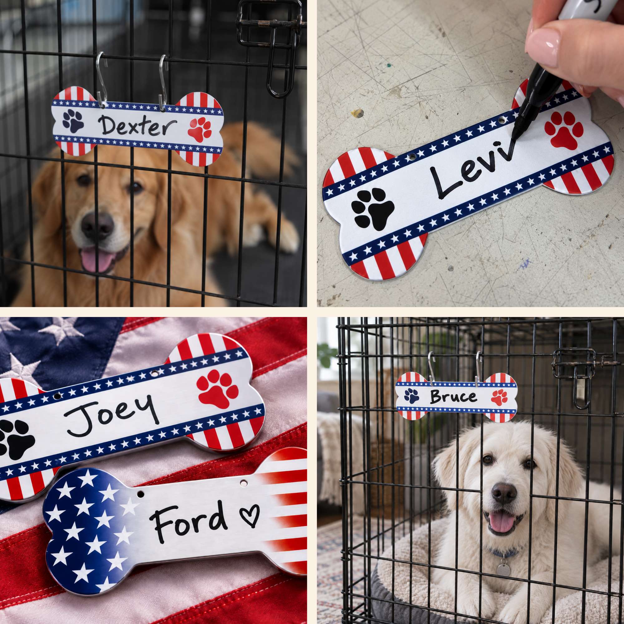 Aluminum Writable Patriotic Dog Bone Crate Tag