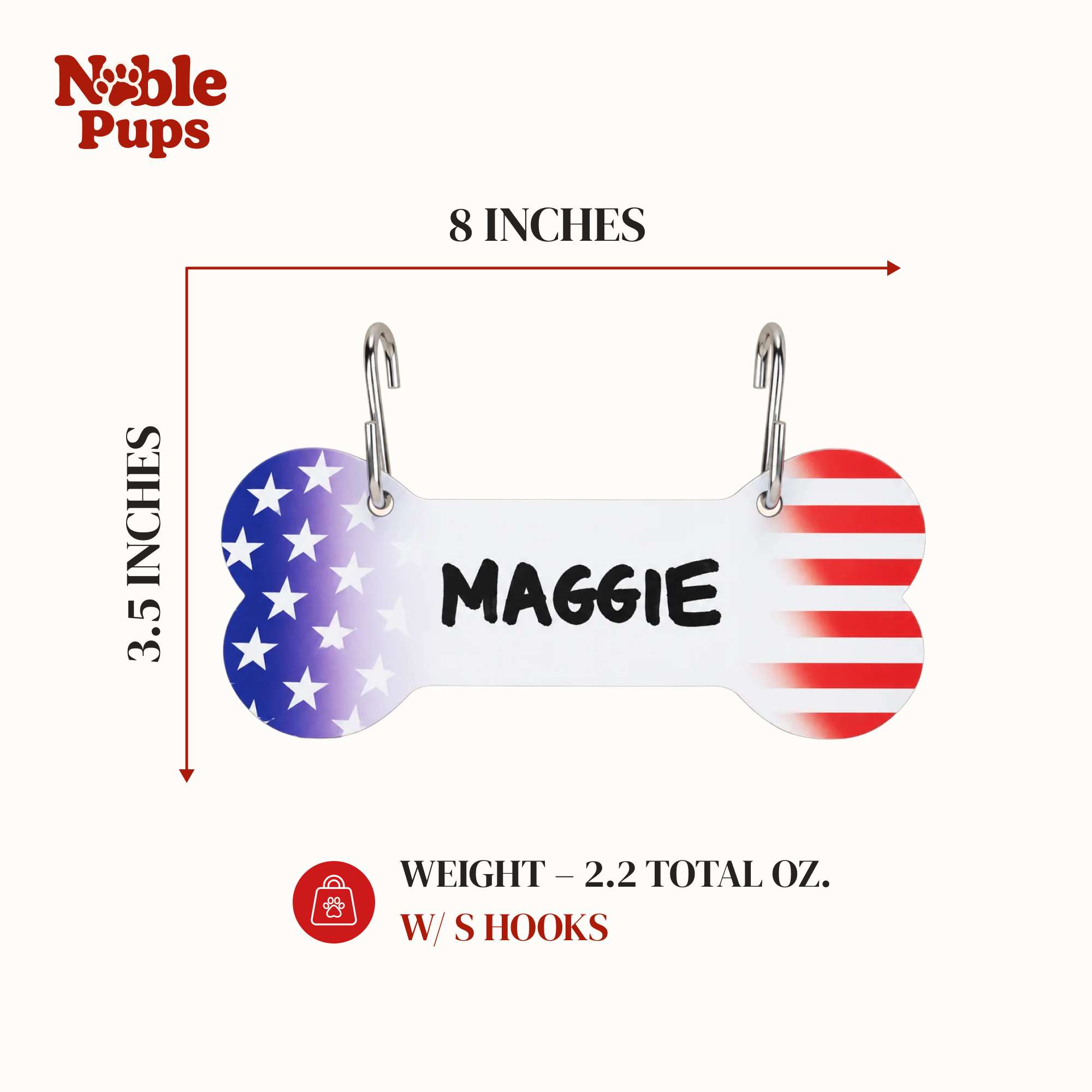 Aluminum Writable Patriotic Dog Bone Crate Tag