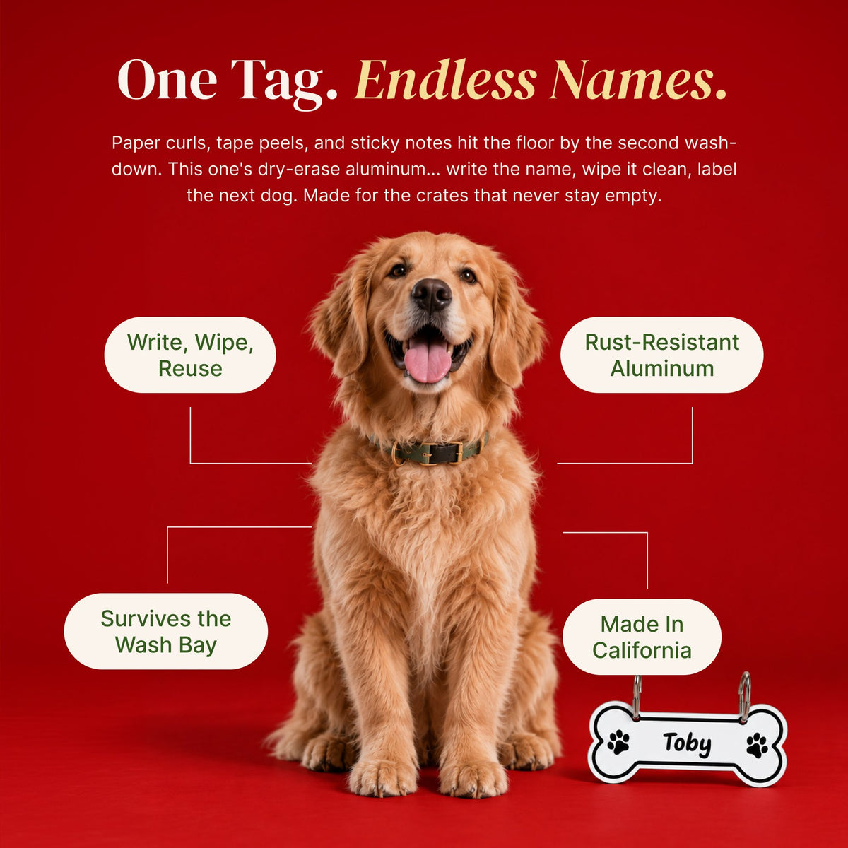 Aluminum Writable Dog Bone Crate Tag